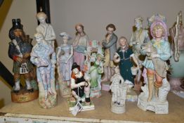 A GROUP OF CERAMIC FIGURES, to include a Gebrüder Heubach female figure, height 24cm, other