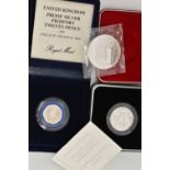 THREE CASED COINS, to include a 'United Kingdom Proof Silver Piedfort Twenty-Pence 1982' with COA, a
