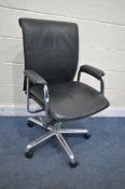 A BOSS DESIGN DELPHI BLACK LEATHER SWIVEL OFFIVE CHAIR (condition report: in need of a light clean)