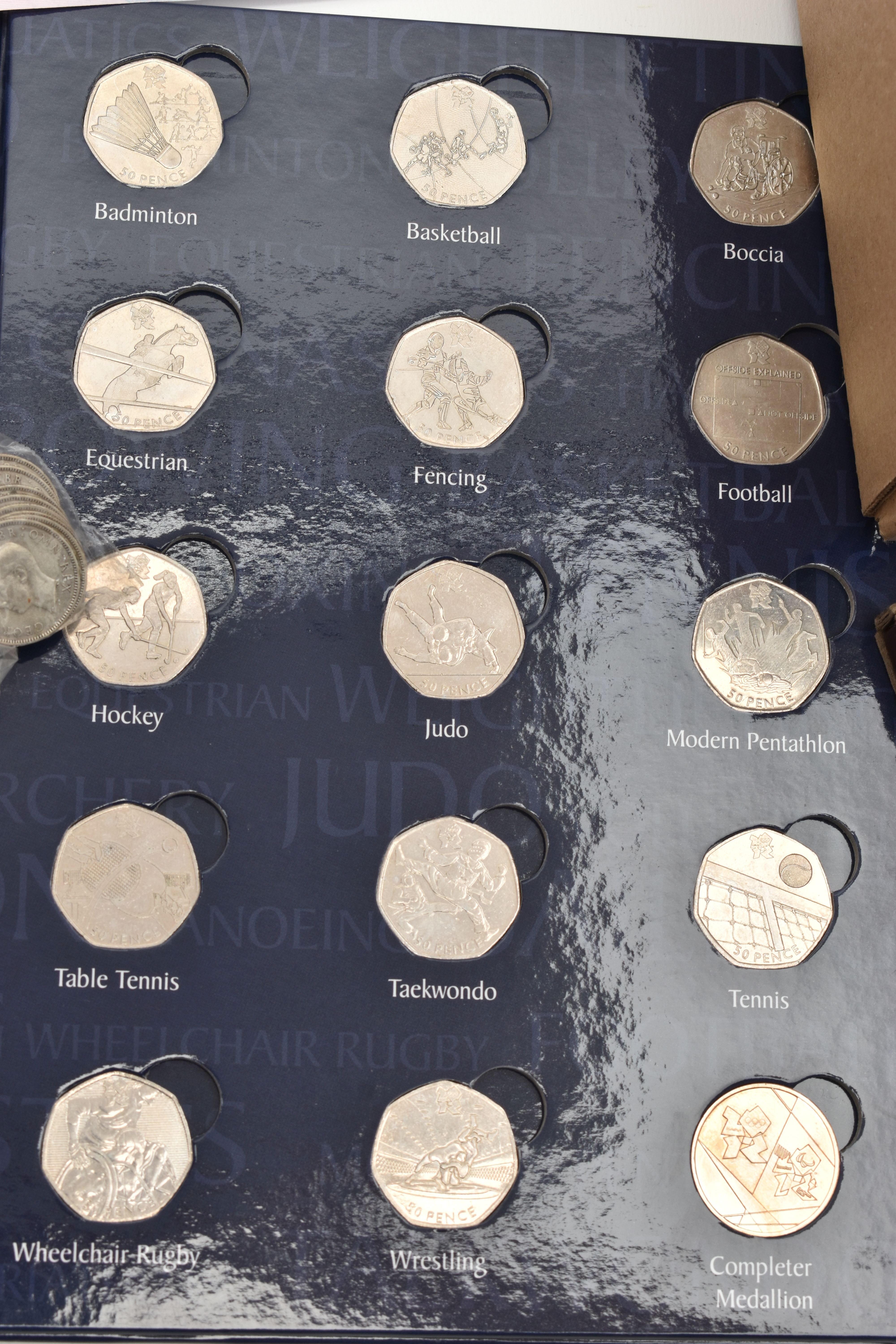 A CARDBOARD BOX OF MIXED COINAGE, to include a 2011 complete set of Fifty Pence coins for the 2012 - Image 5 of 6