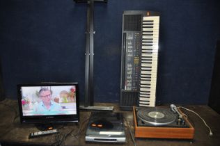 A SELECTION OF AUDIO VISUAL EQUIPMENT including a Matsui 19in TV with remote, a Sony PS-J10