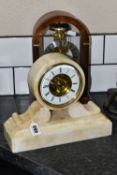 TWO MANTEL CLOCKS, comprising a cream marble French made clock stamped Deposé 17092, height 23cm,