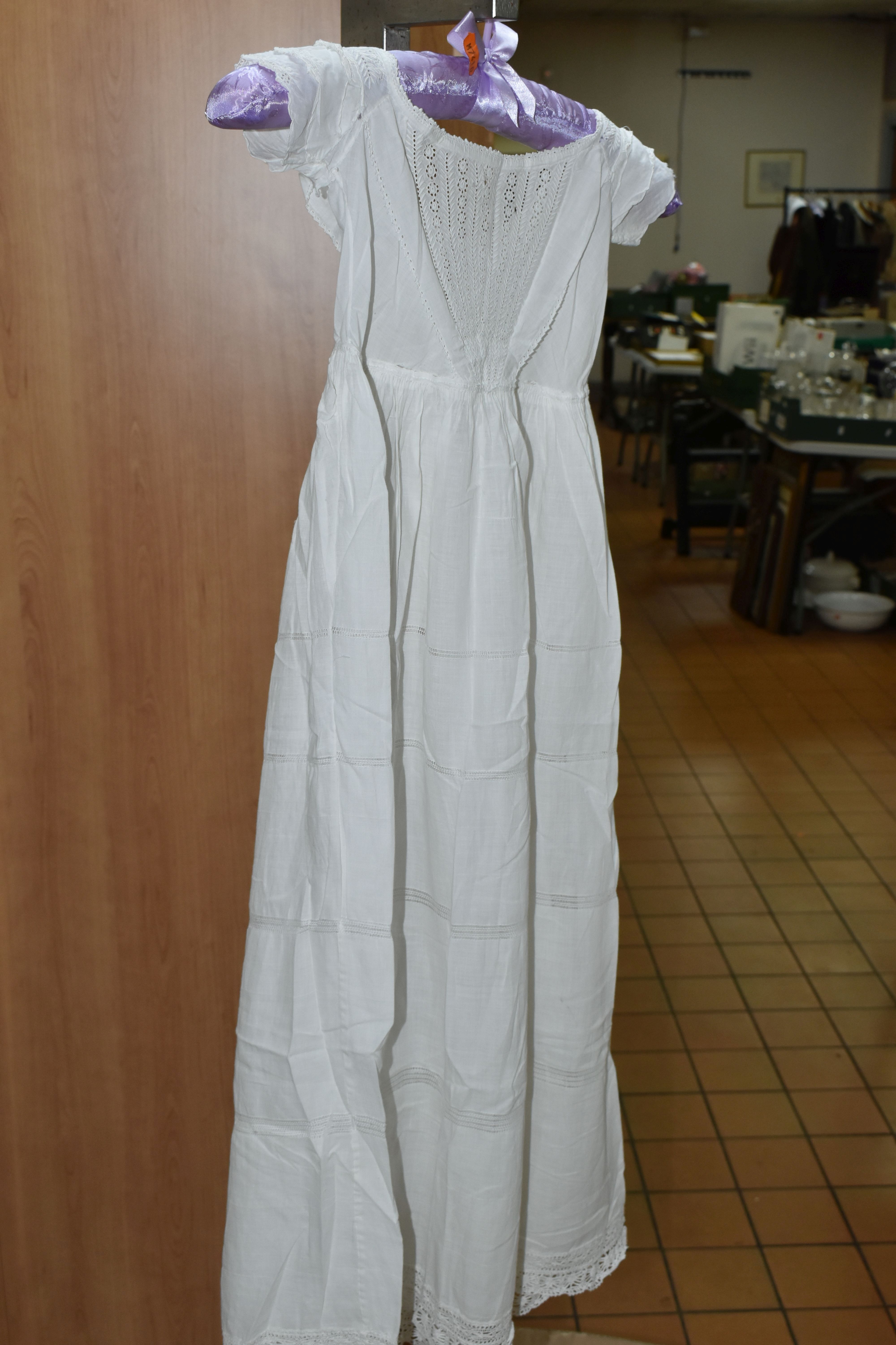 A VINTAGE WEDDING DRESS, bespoke dress with a court train, paisley design cream satin, long - Image 5 of 9