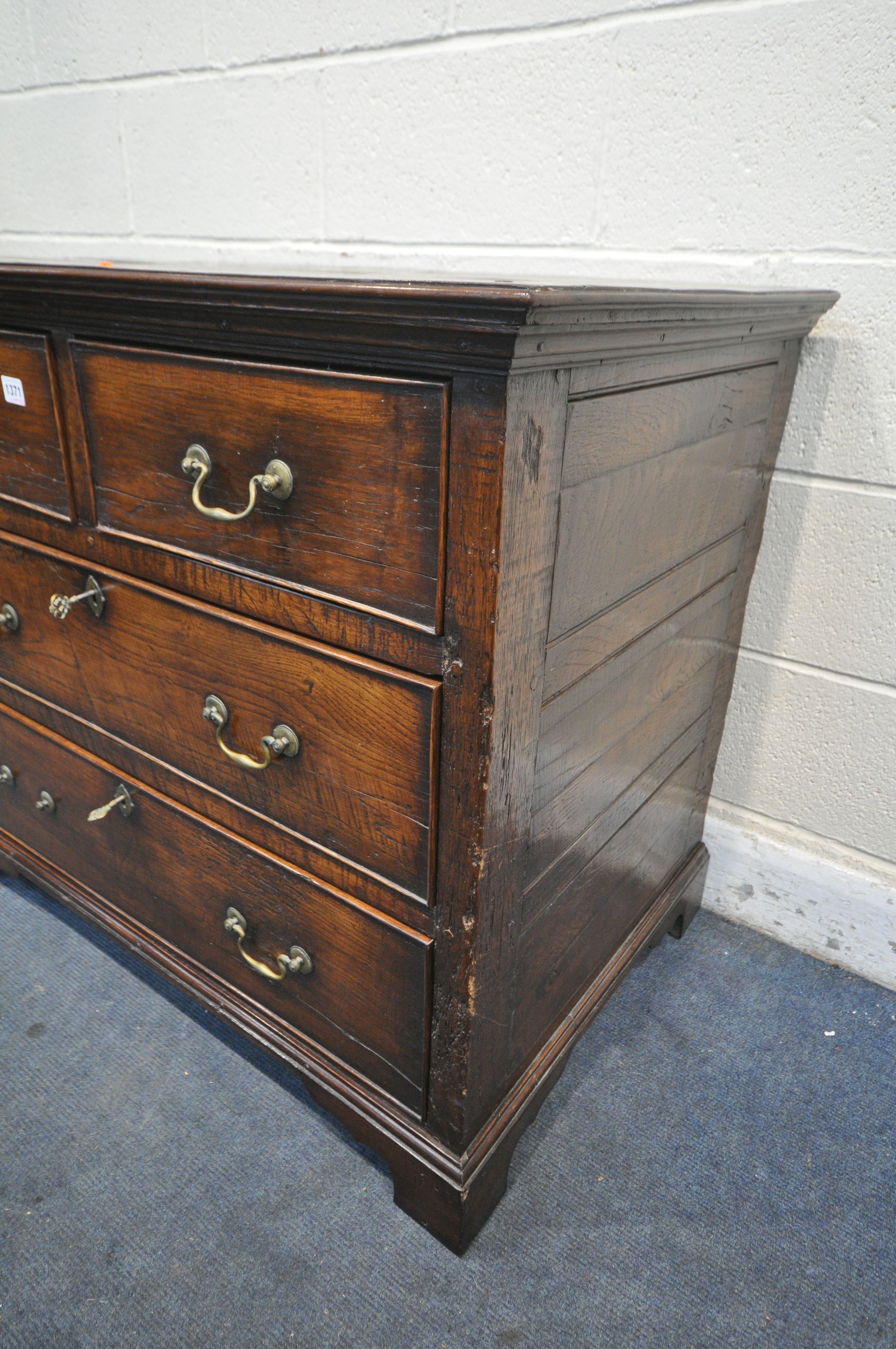 A GEORGIAN STYLE OAK CHEST OF TWO SHORT OVER TWO LONG DRAWERS, incorporating 18th century timbers, - Image 2 of 4