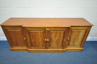 A PINE BREAKFRONT SIDEBOARD, with four cupboard doors, length 200cm x depth 51cm x height 83cm (