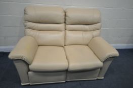 A G PLAN CREAM LEATHER ELECTRIC RECLINING TWO SEATER SETTEE (condition report: splits into sections,