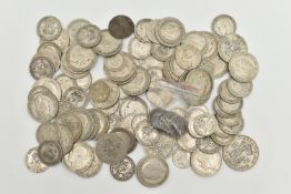 A BAG OF PRE 1947 COINS, to include George V One Florins, Two Shillings, One Shillings, Six