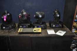 FOUR iSOLUTIONS iMOVE 7s MOVING HEADS LIGHTING UNITS and an iLead 0824 DMX controller with power