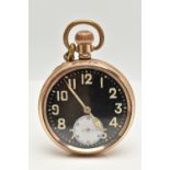 AN OPEN FACE POCKET WATCH, the black face with subsidiary seconds dial, inner back case stamped Star