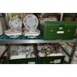 THREE BOXES AND LOOSE OF TEA AND DINNERWARE, including Tuscan, Foley, Japanese eggshell porcelain,