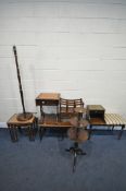 A SELECTION OF MAHOGANY OCCASIONAL FURNITURE, to include a circular three tier dumb waiter,