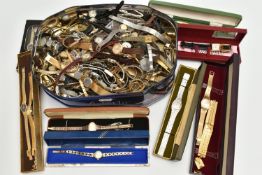 A BISCUIT TIN OF ASSORTED LADYS WRISTWATCHES, names to include 'Accurist, Rotary, Smiths, Seiko' and