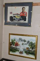 FOUR FORMULA 1 THEMED COLOURED PENCIL SKETCHES, depicting Alain Prost with his Mclaren Honda,
