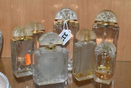 SEVEN LALIQUE BY LALIQUE MODERN PERFUME BOTTLES, mostly empty, some having part contents, each