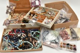 A SELECTION OF JEWELLERY AND BEADS, to include a large selection of bead necklaces, some