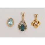 THREE GEM SET PENDANTS, the first a 9ct gold gem set pendant, hallmarked 9ct London import,
