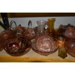 A QUANTITY OF COLOURED GLASS WARES, to include ten dessert sets and part sets of serving bowl and