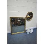 A LARGE GILT FRAMED WALL MIRROR, 103cm x 87cm, an oval wall mirror, a rectangular mirror and two