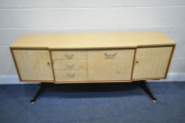 A MID CENTURY STRIPPED AND PARTIALLY RESTORED WOOD STONEHILL SIDEBOARD, with a replacement chipboard