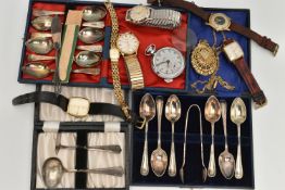 A BOX OF ASSORTED ITEMS, to include a gents gold plated 'Oris' manual wind wristwatch fitted with