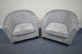 A PAIR OF DUNELM LIGHT GREY UPHOLSTERED TUB CHAIRS (condition report: good) (2)