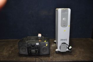 A SANYO MCH 900H PORTABLE HI FI and a DeLonghi Dragon oil filled radiator (both PAT pass and