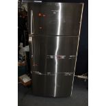 A FISHER AND PAYKELL LARGE FRIDGE FREEZER with stainless steel doors width 80cm x depth 76cm x