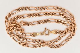 A 9CT GOLD FIGARO CHAIN, fitted with a spring clasp, hallmarked 9ct Birmingham import, length 440mm,