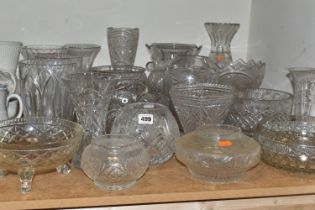 TWENTY ONE CUT CRYSTAL VASES AND FRUIT BOWLS, comprising a pedestal fruit dish, Royal Doulton