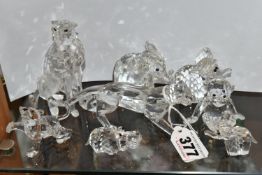 A GROUP OF SWAROVSKI CRYSTAL AFRICAN WILDLIFE FIGURES, comprising boxed Leopard 217093, boxed