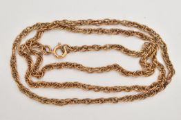 A YELLOW METAL PRINCE OF WALES CHAIN, fitted with a spring clasp, stamped 9ct, length 460mm,