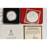 TWO CASED COINS, to include Royal Mint Cayman Islands 1988 Royal Visit Silver Proof Commemorative