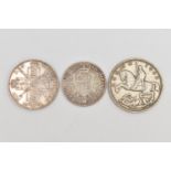 THREE COINS, to include two Victorian coins for 1899 and 1887, and a George V crown dated 1935,