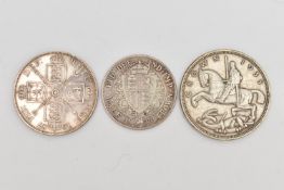 THREE COINS, to include two Victorian coins for 1899 and 1887, and a George V crown dated 1935,