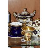 FOUR PIECE OF 19TH CENTURY ENGLISH PORCELAIN, comprising a Spode chocolate cup and saucer, lacks