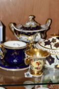 FOUR PIECE OF 19TH CENTURY ENGLISH PORCELAIN, comprising a Spode chocolate cup and saucer, lacks