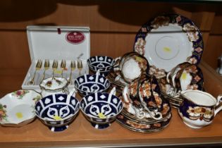 ROYAL ALBERT 'HEIRLOOM' PATTERN TEAWARE, together with four Royal Crown Derby unfinished Imari tea