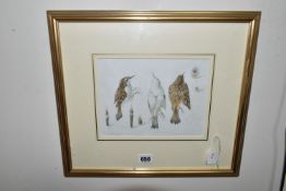 MILDRED E. ELDRIDGE RWS (1909-1991) 'TREECREEPER', three studies of a bird and feathers, signed,