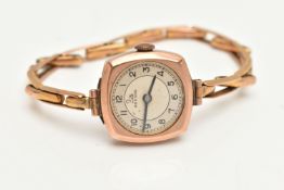 A LADYS 9CT GOLD WRISTWATCH, manual wind mid 20th century wristwatch, round silver dial signed '