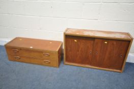 A MID-CENTURY TEAK TWO PIECE MODULAR WALL MOUNTED SYSTEM, to include a chest of two drawers, 80cm
