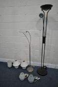 A SELECTION OF LIGHTING, to include two standard lamps, and five table lamps (7)