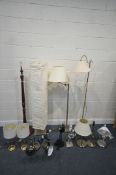 A SELECTION OF LIGHTING, to include three standard lamps, seven table lamps, three desk lamps, along