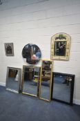 SEVEN VARIOUS WALL MIRRORS, of various styles, materials and sizes (condition report: surface