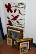 A SMALL GROUP OF DECORATIVE PICTURES, to include a contemporary mixed media painting depicting
