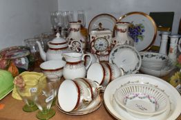 A COLLECTION OF CERAMICS AND GLASSWARE, comprising a Mason's 'Mandalay red' pattern mantel clock and
