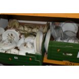 THREE BOXES AND LOOSE DINNER WARES, to include approximately: forty pieces of Crown Ducal '