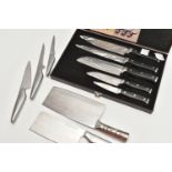 AN ASSORTMENT OF KITCHEN KNIVES, to include a cased set of five stainless steel chefs knives,