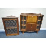 AN OAK SIDE BY SIDE BUREAU BOOKCASE, width 120cm x depth 32cm x height 115cm, with two key, and an