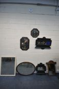 A SELECTION OF WOODEN FRAMED WALL MIRRORS, of various styles, and sizes (condition report: all