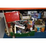 FOUR BOXES OF MISCELLANEOUS SUNDRIES, many items new and unused in original packaging, a model